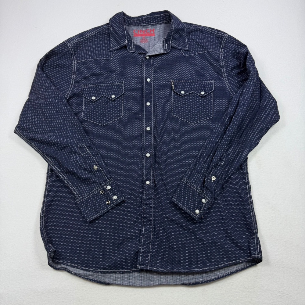 Cinch Modern Fit Mens XL Navy Blue Geometric Print Western Snap Front Shirt
